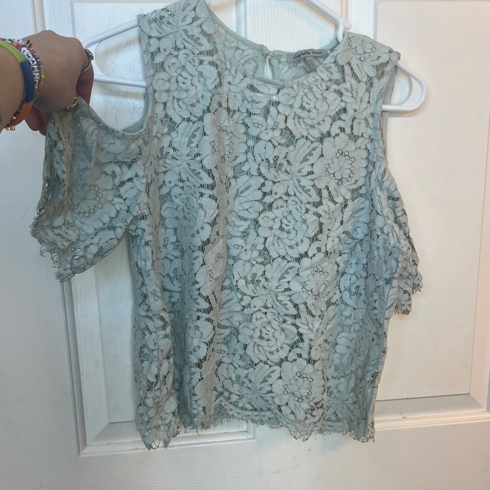 Charlotte Russe Sage Green Lace Cold-Shoulder Blouse